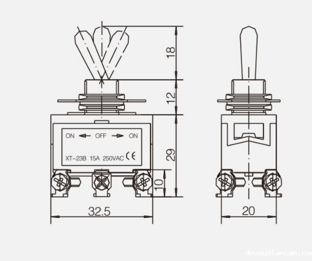 DPDT ON-OFF-ON KT-23B纽子开关|按钮开关产品型号-参数-接线图 DPDT ON-OFF-ON KT-23B纽子开关|按钮开关产品型号-参数-接线图