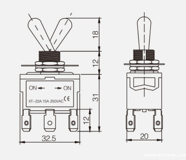 DPDT ON-ON KT-22A纽子开关|按钮开关产品型号-参数-接线图 DPDT ON-ON KT-22A纽子开关|按钮开关产品型号-参数-接线图