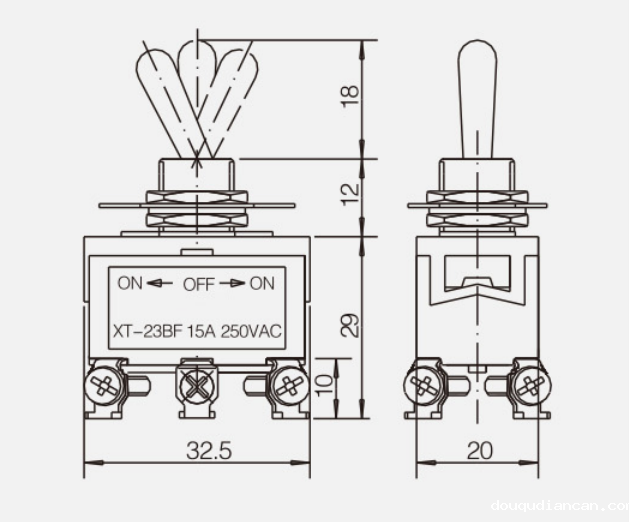 DPDT Auto Reset (ON)-OFF-(ON)KT-23BF纽子开关|按钮开关产品型号-参数-接线图 DPDT Auto Reset (ON)-OFF-(ON)KT-23BF纽子开关|按钮开关产品型号-参数-接线图