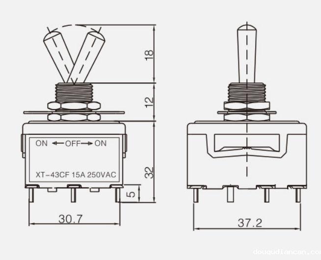 TPDT Auto Reset (ON)-OFF-(ON)KT-43CF钮子开关|按钮开关产品型号-参数-接线图 TPDT Auto Reset (ON)-OFF-(ON)KT-43CF钮子开关|按钮开关产品型号-参数-接线图