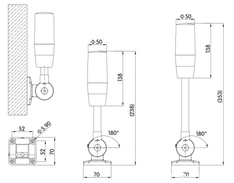 KJTPB50A可折式单层三色警示灯|三色警示灯型号-参数-尺寸图-接线图 KJTPB50A可折式单层三色警示灯|三色警示灯型号-参数-尺寸图-接线图
