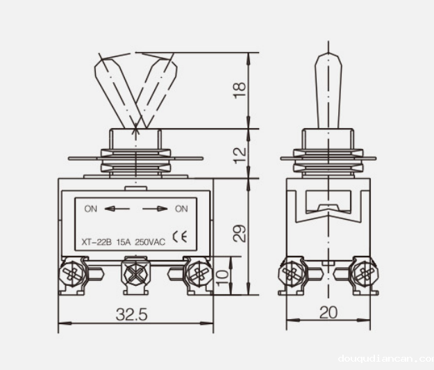 DPDT ON-ON KT-22B纽子开关|按钮开关产品型号-参数-接线图
