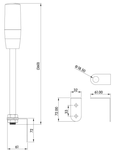 KJTPB50A 杆+L型支架单层三色警示灯|三色警示灯型号-参数-尺寸图-接线图